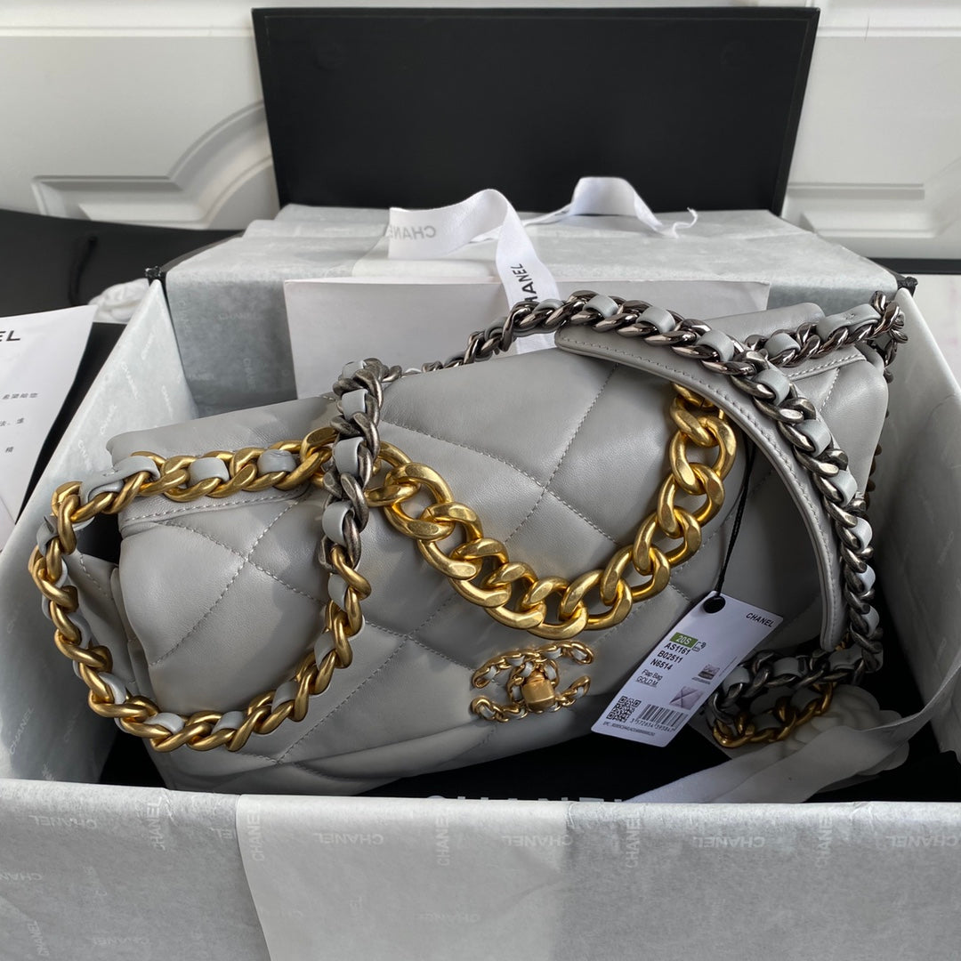 Chanel 19 Flap Bag 30 Light Grey Mixed Hardware