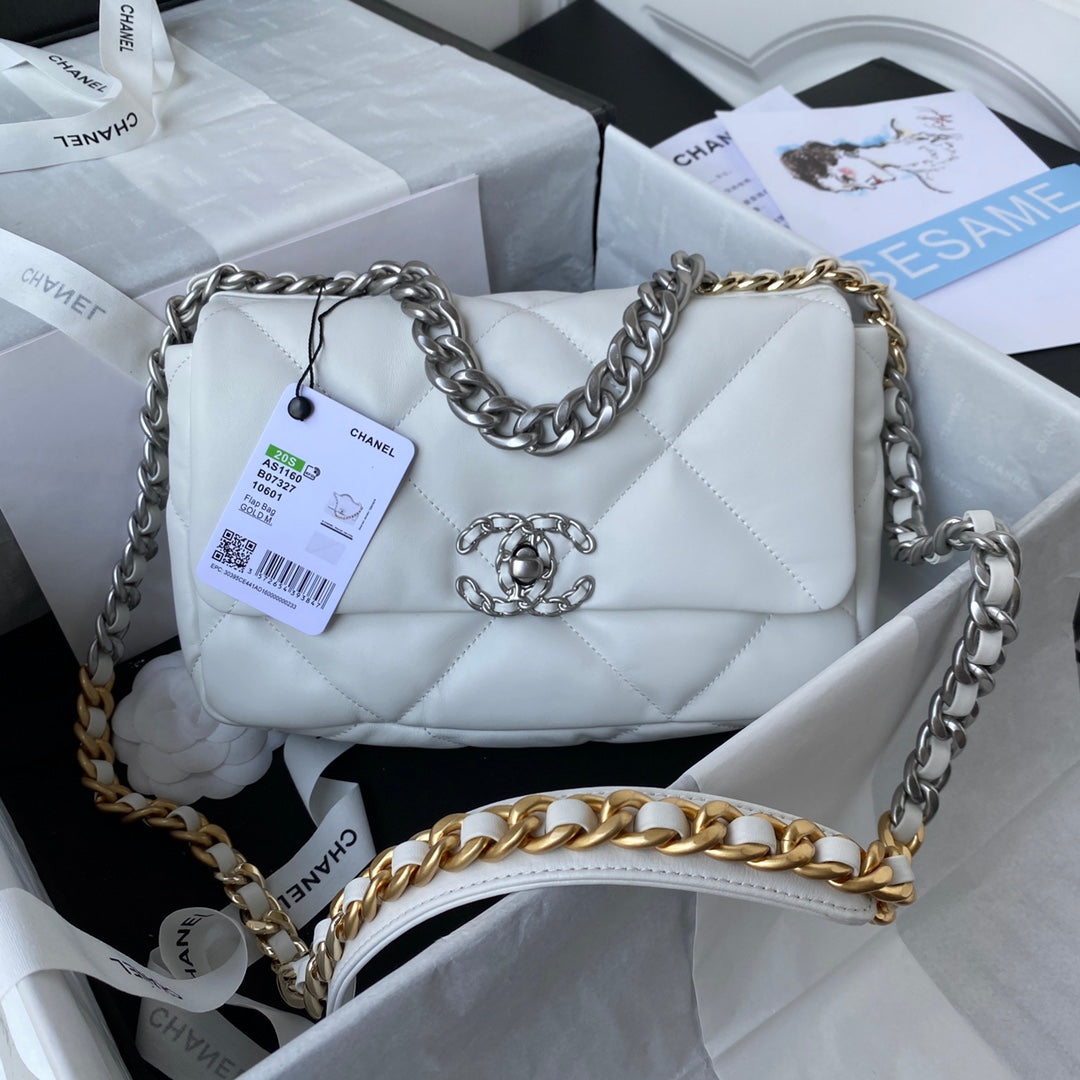 Chanel 19 Flap Bag 26 White Mixed Hardware