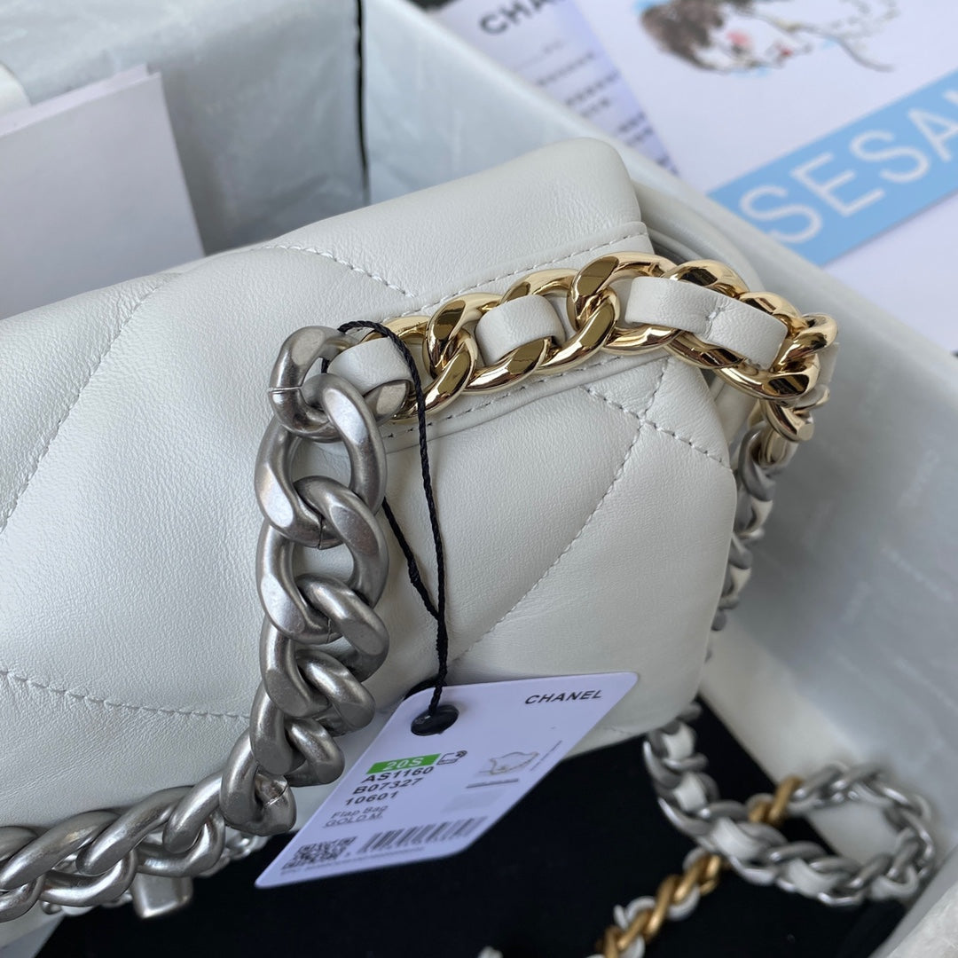 Chanel 19 Flap Bag 26 White Mixed Hardware