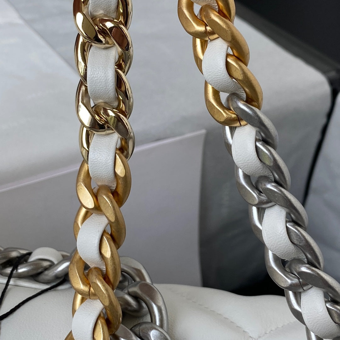 Chanel 19 Flap Bag 26 White Mixed Hardware