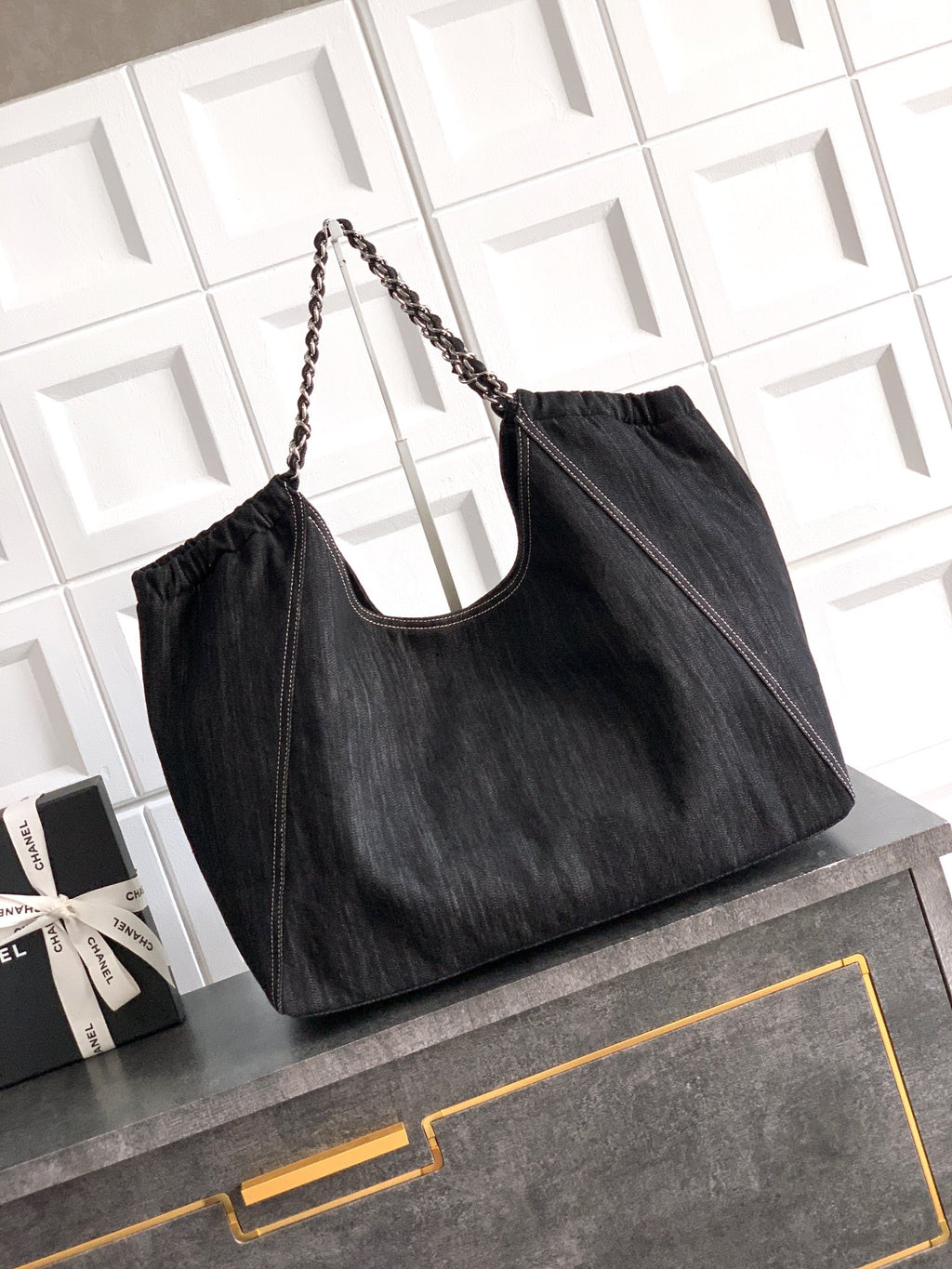Chanel Denim Tote Bag 45 Black