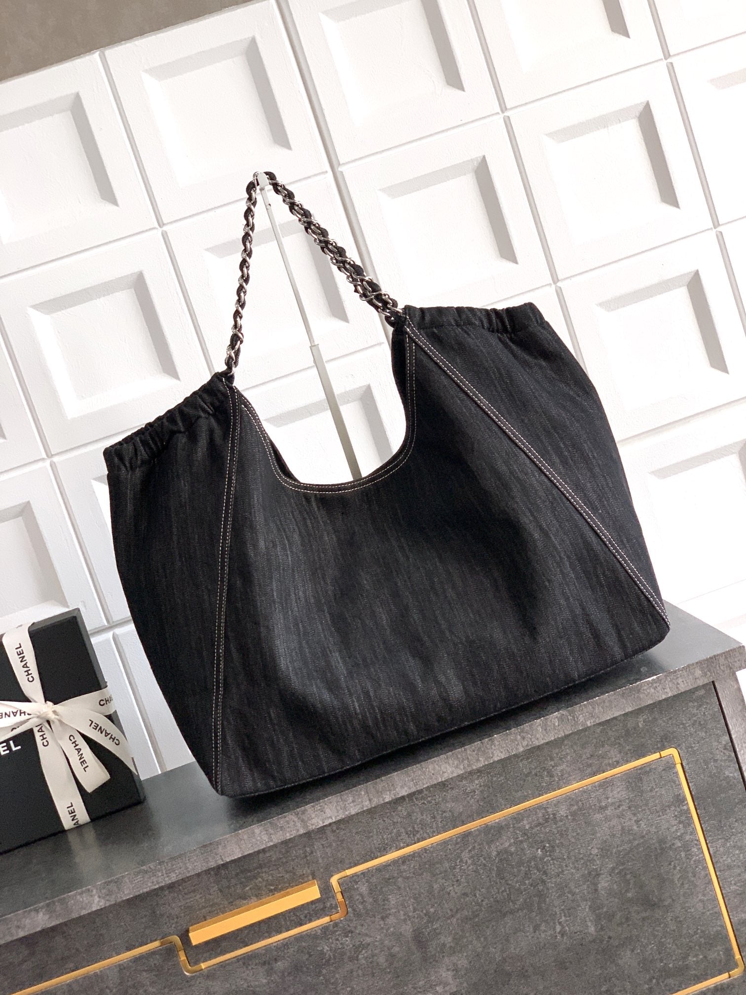 Chanel Denim Tote Bag 45 Black