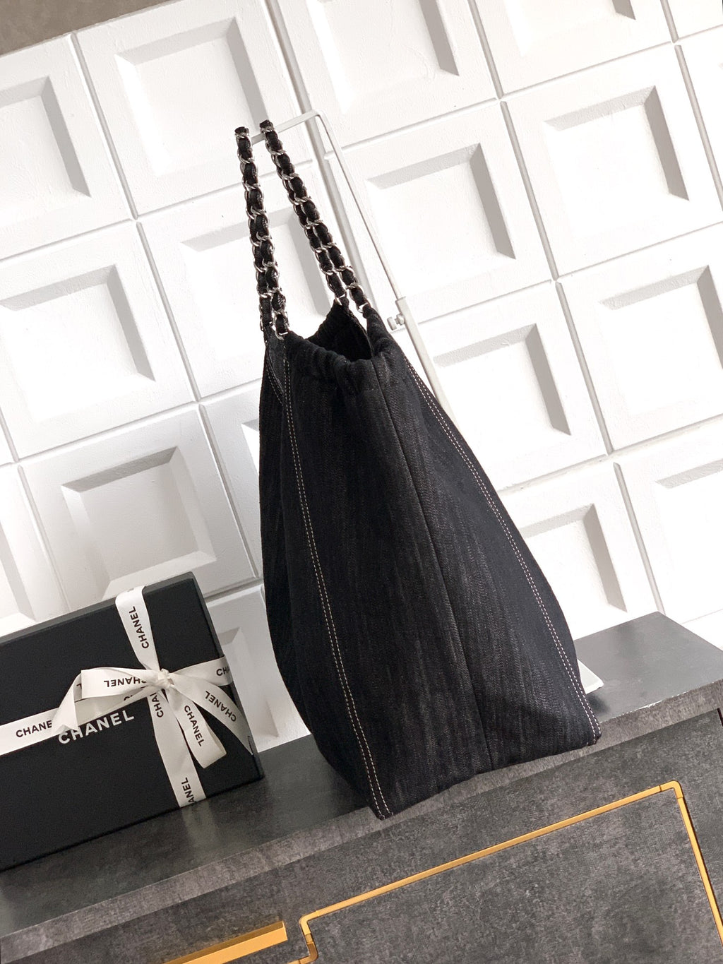 Chanel Denim Tote Bag 45 Black