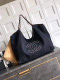 Chanel Denim Tote Bag 45 Navy Blue