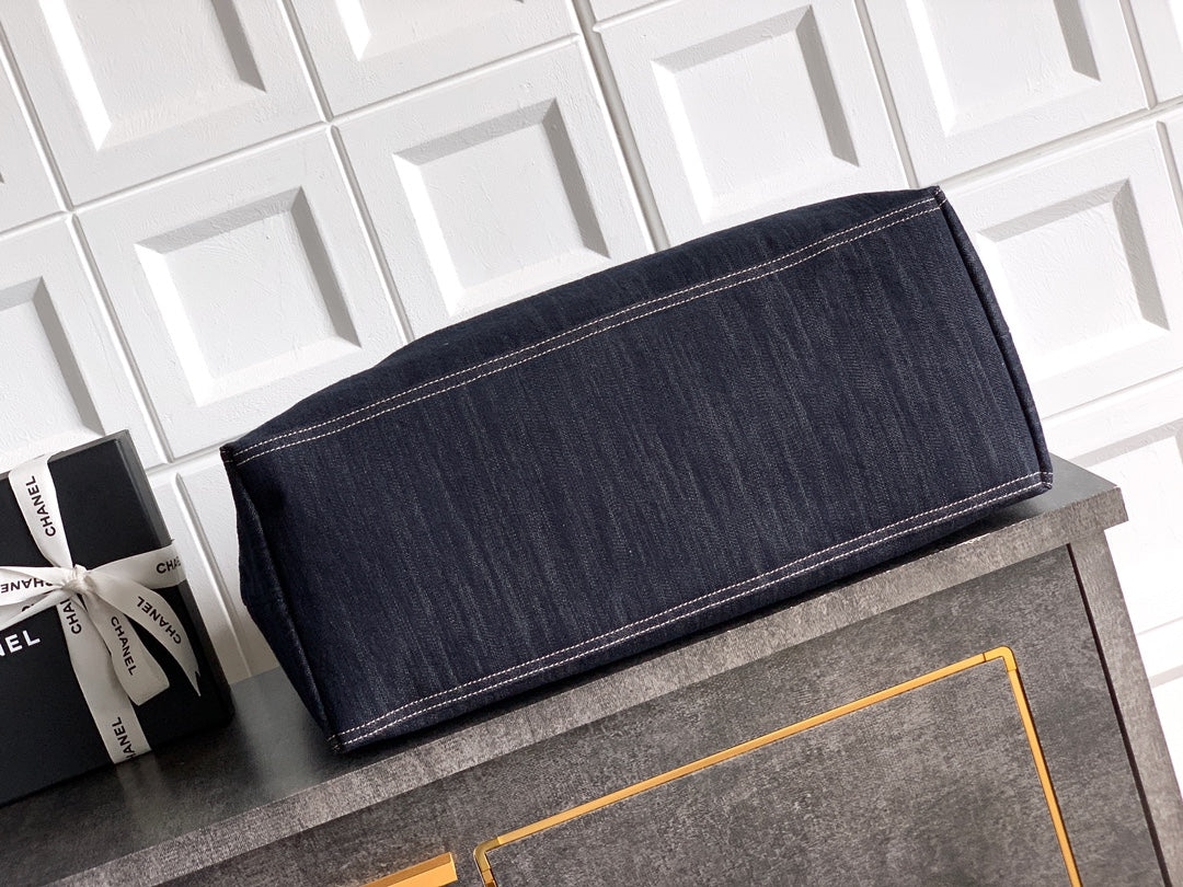 Chanel Denim Tote Bag 45 Navy Blue