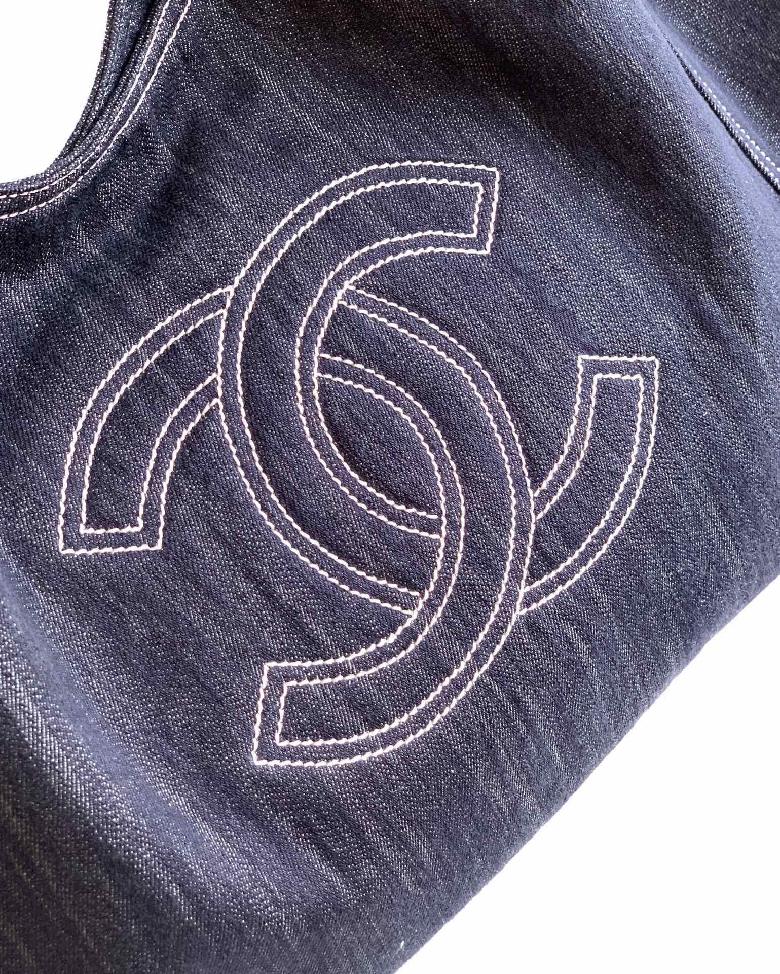 Chanel Denim Tote Bag 45 Navy Blue