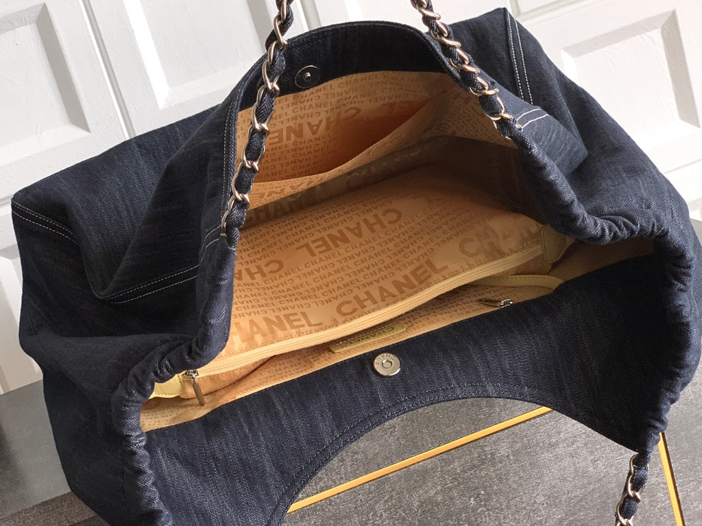 Chanel Denim Tote Bag 45 Navy Blue