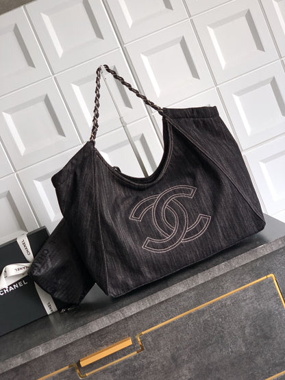Chanel Denim Tote Bag Medium Black