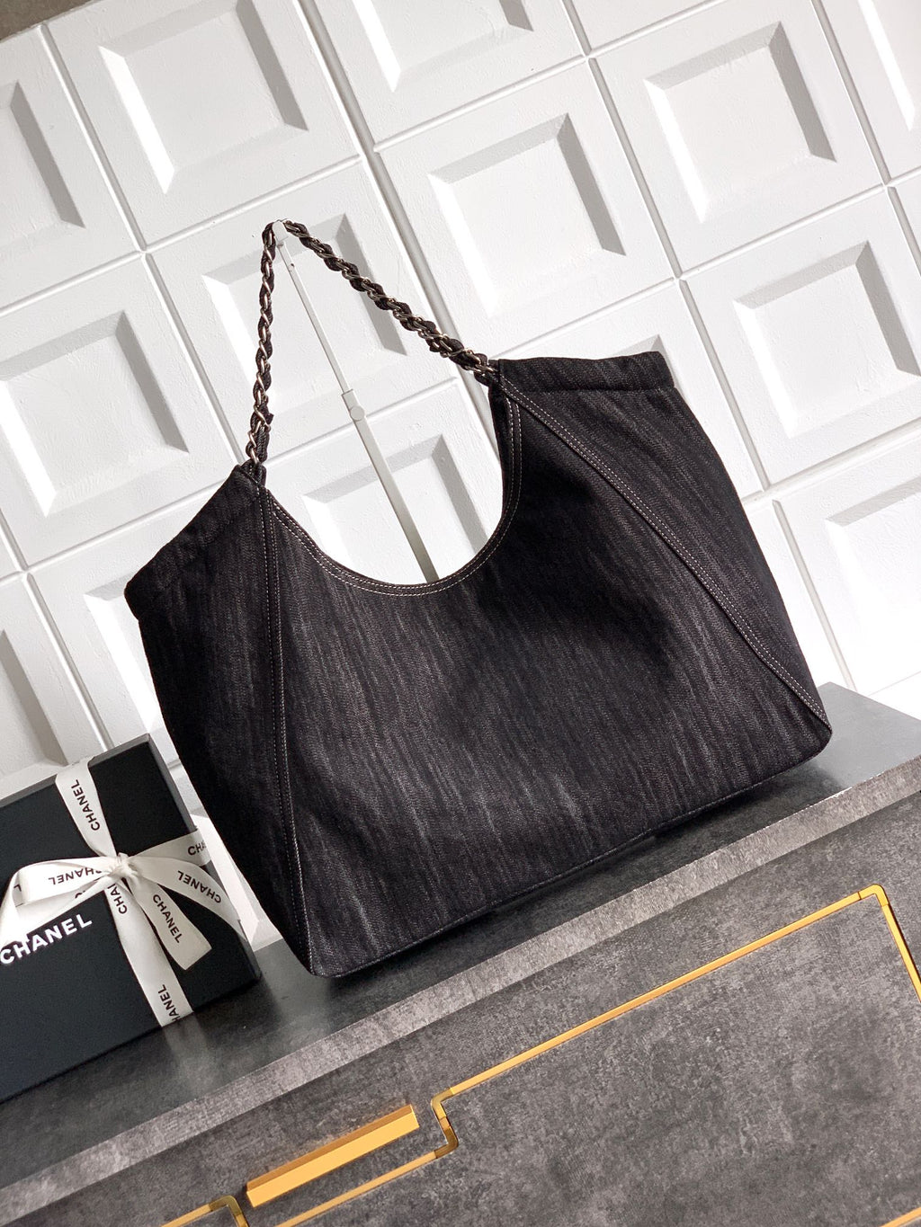 Chanel Denim Tote Bag Medium Black