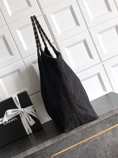 Chanel Denim Tote Bag Medium Black