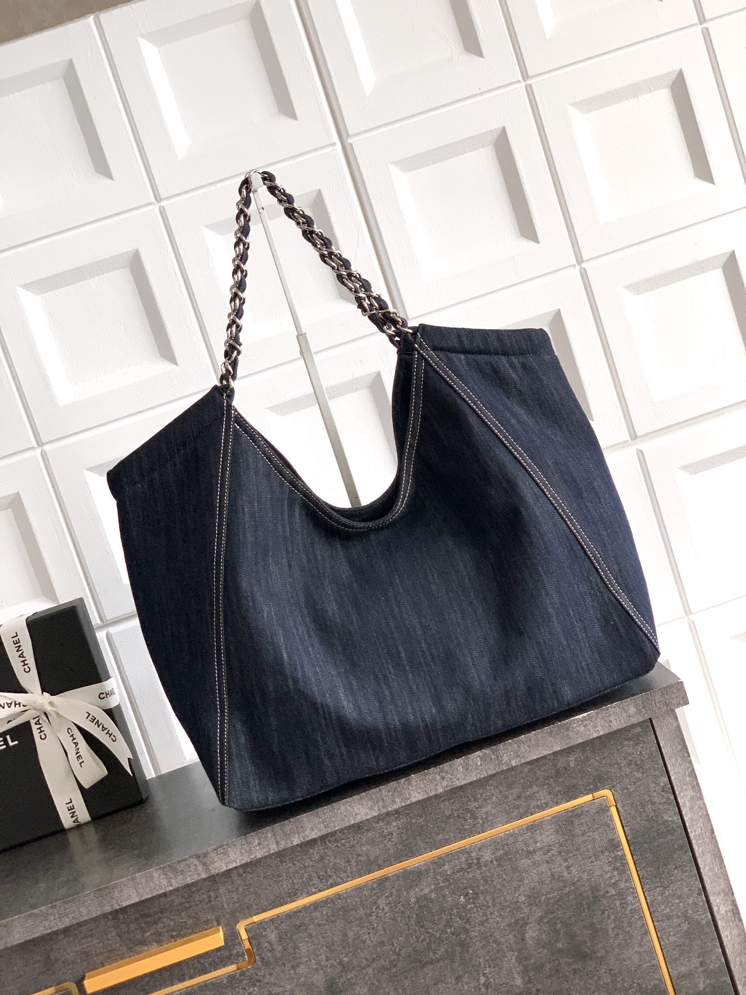 Chanel Denim Tote Bag Medium Midnight Blue