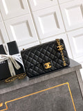 Chanel Classic Flap Large Black Gold Hardware CC Charm
