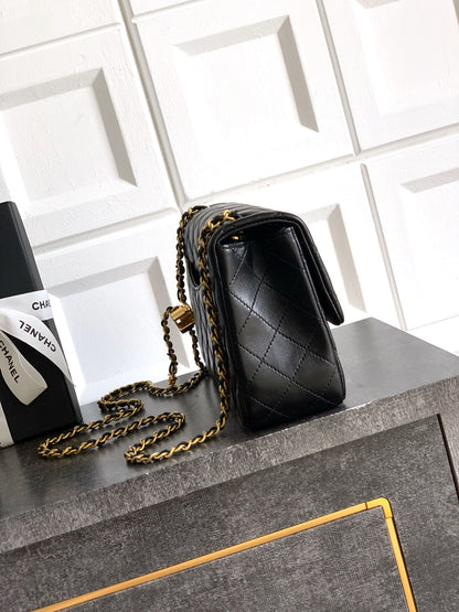Chanel Classic Flap Large Black Gold Hardware CC Charm