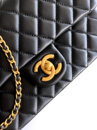 Chanel Classic Flap Large Black Gold Hardware CC Charm