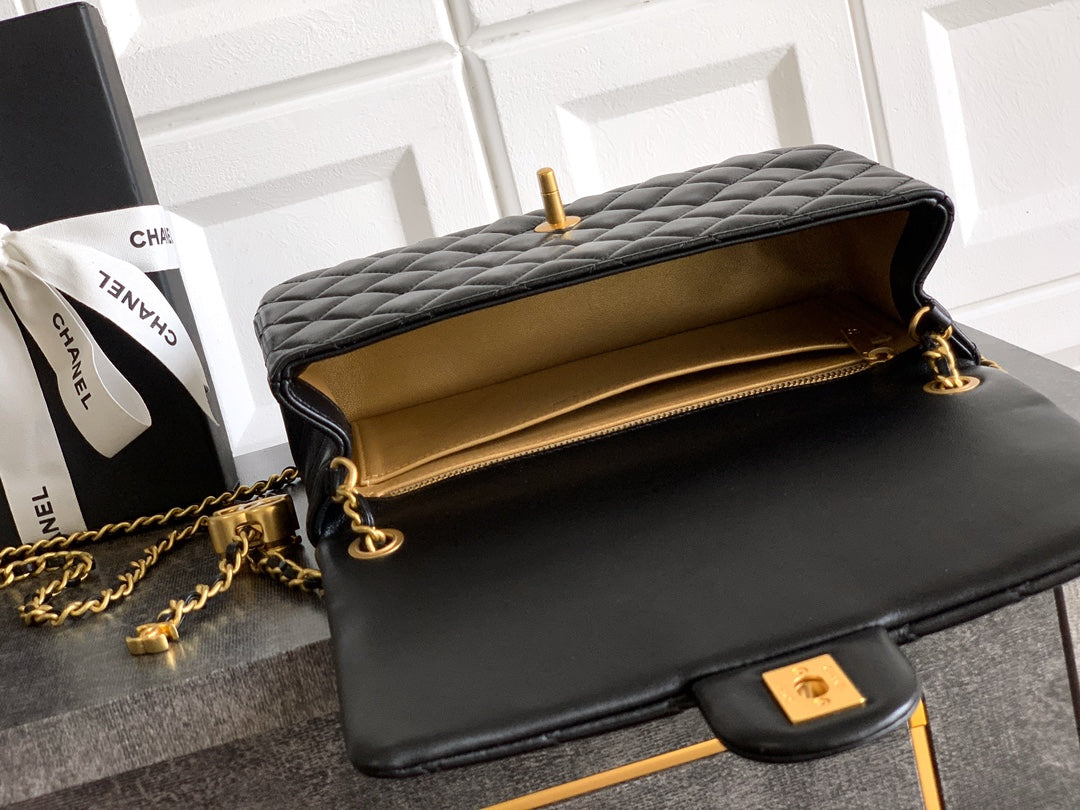 Chanel Classic Flap Large Black Gold Hardware CC Charm