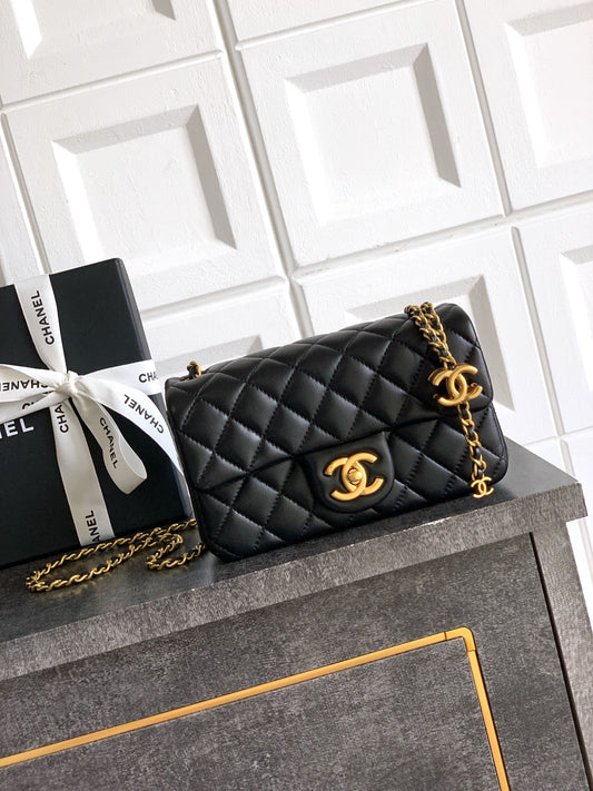 Chanel Classic Flap Medium Black Gold Hardware CC Charm