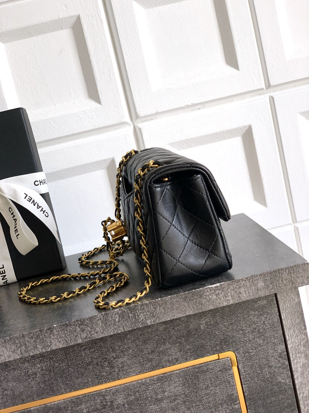 Chanel Classic Flap Medium Black Gold Hardware CC Charm