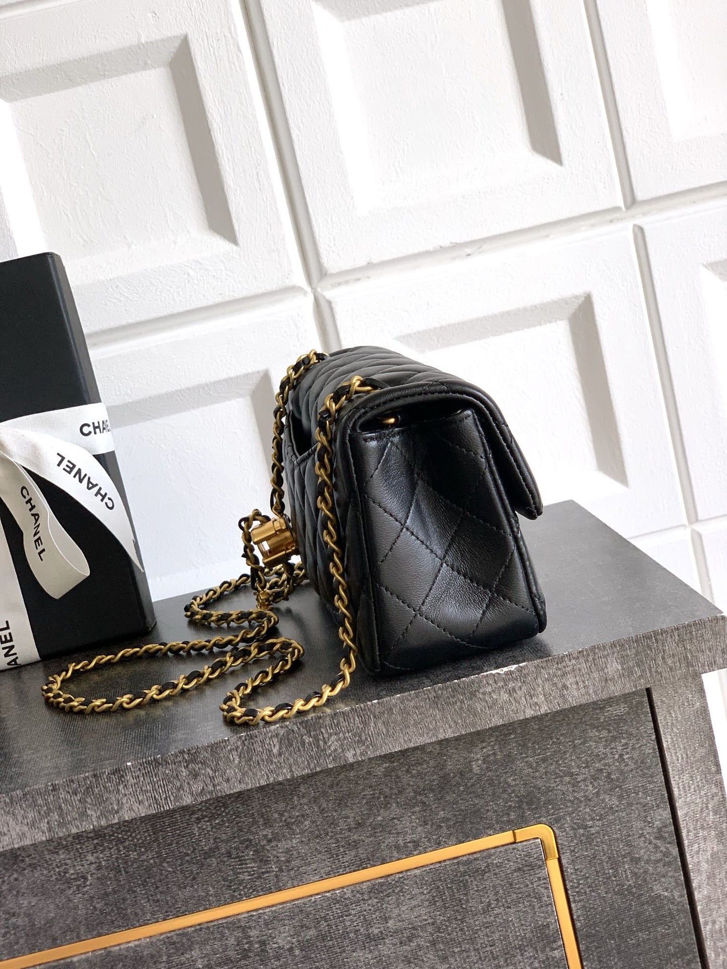 Chanel Classic Flap Medium Black Gold Hardware CC Charm
