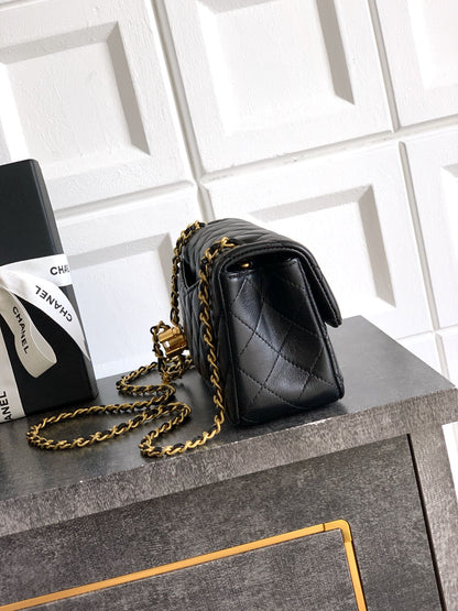 Chanel Classic Flap Medium Black Gold Hardware CC Charm