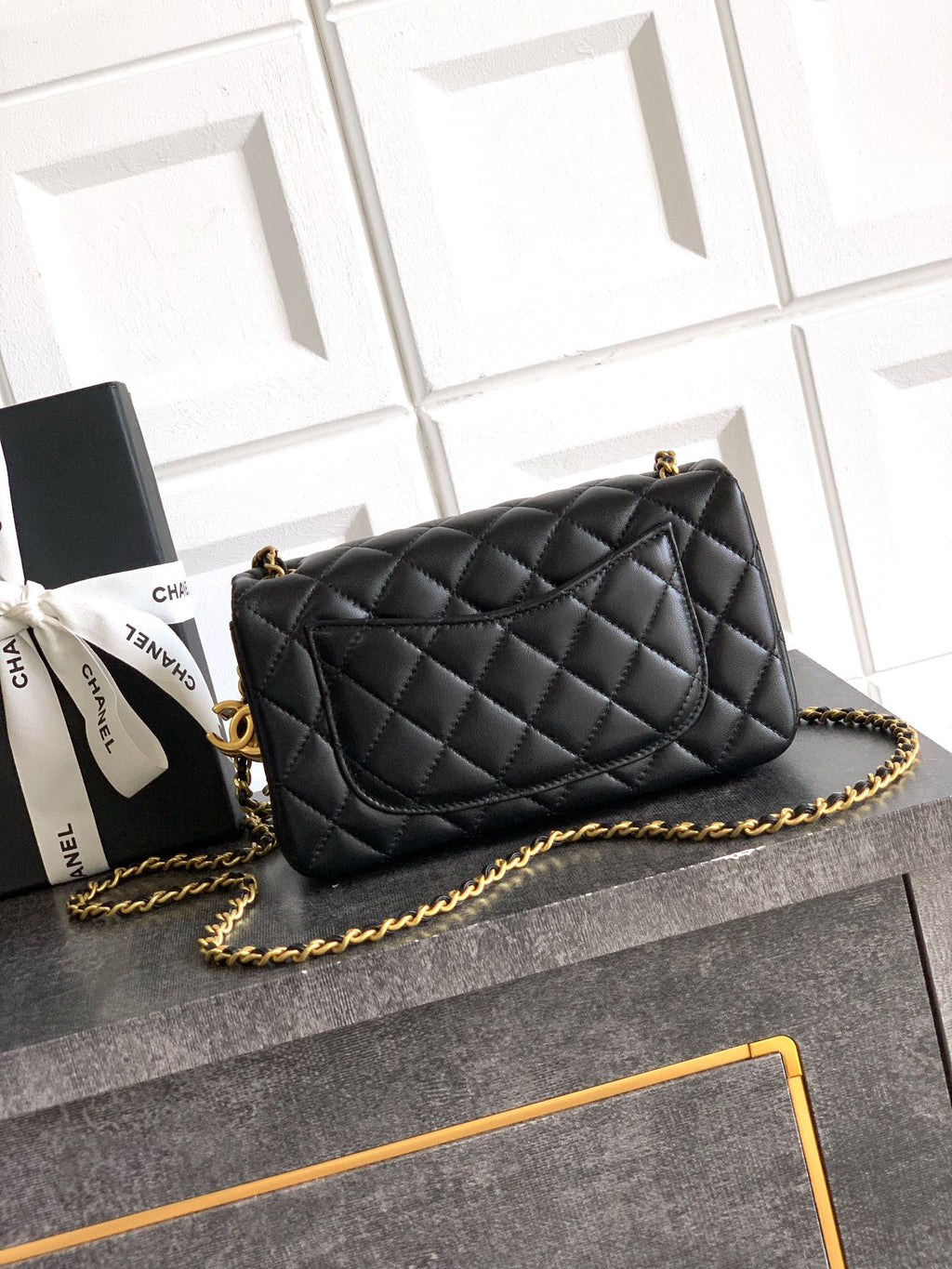Chanel Classic Flap Medium Black Gold Hardware CC Charm