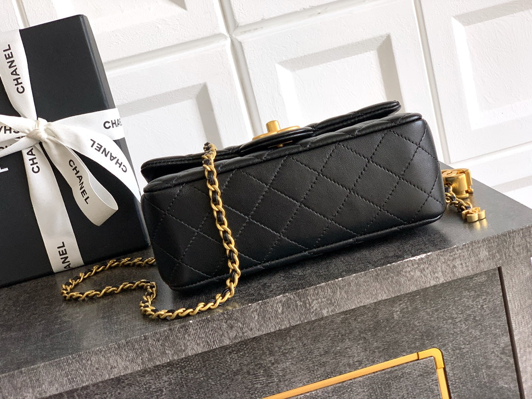 Chanel Classic Flap Medium Black Gold Hardware CC Charm
