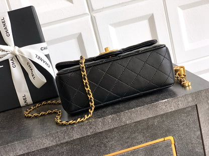 Chanel Classic Flap Medium Black Gold Hardware CC Charm
