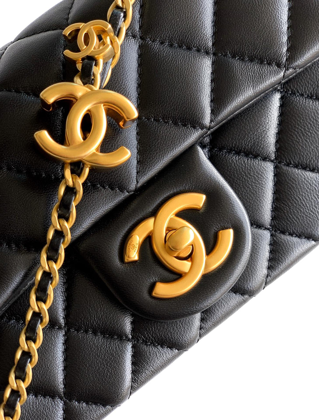 Chanel Classic Flap Medium Black Gold Hardware CC Charm