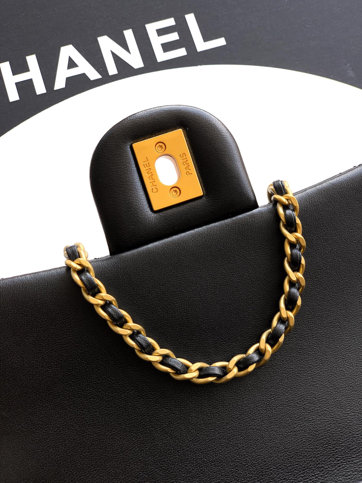 Chanel Classic Flap Medium Black Gold Hardware CC Charm