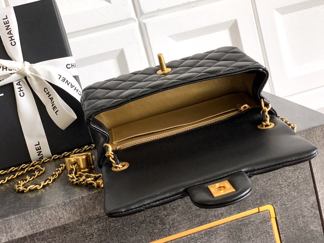 Chanel Classic Flap Medium Black Gold Hardware CC Charm