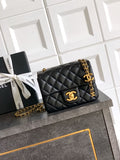 Chanel Classic Flap Small Black Gold Hardware CC Charm