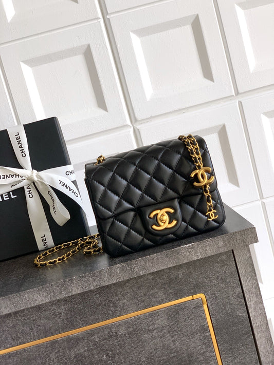 Chanel Classic Flap Small Black Gold Hardware CC Charm