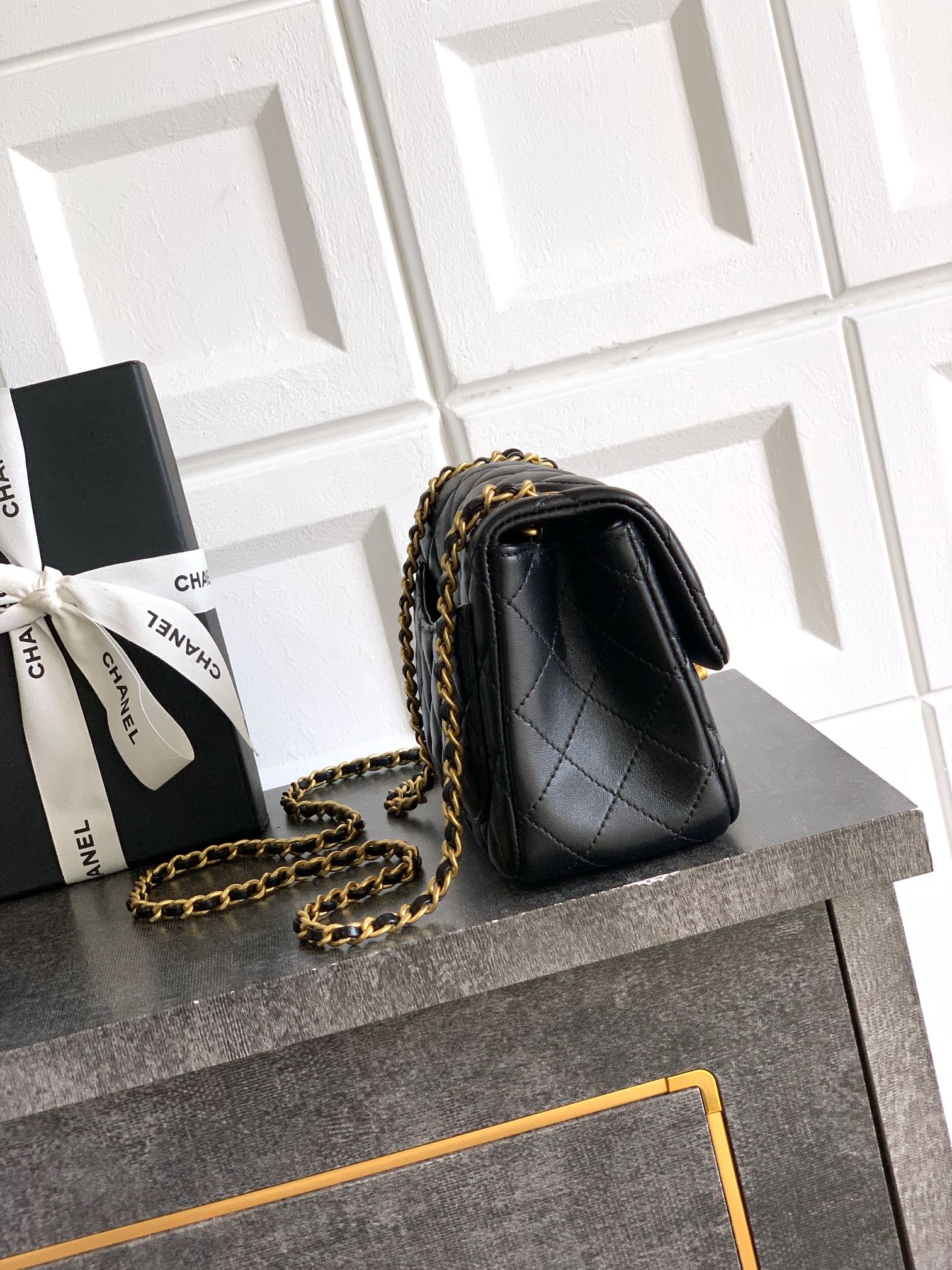 Chanel Classic Flap Small Black Gold Hardware CC Charm