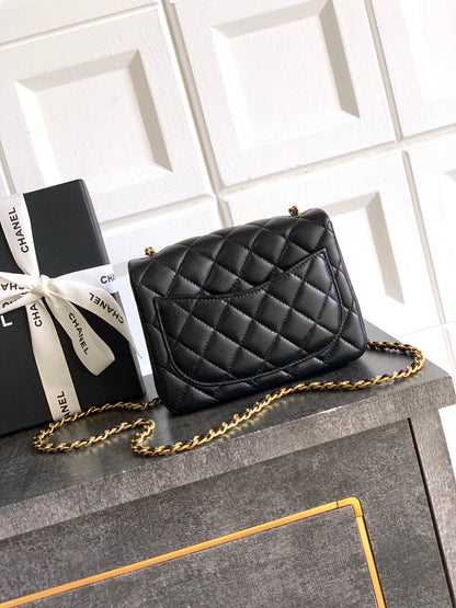Chanel Classic Flap Small Black Gold Hardware CC Charm