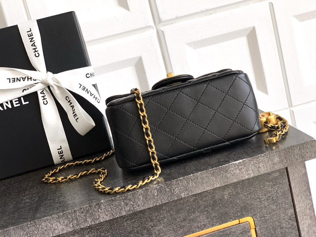 Chanel Classic Flap Small Black Gold Hardware CC Charm