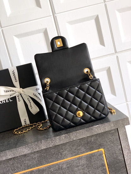 Chanel Classic Flap Small Black Gold Hardware CC Charm
