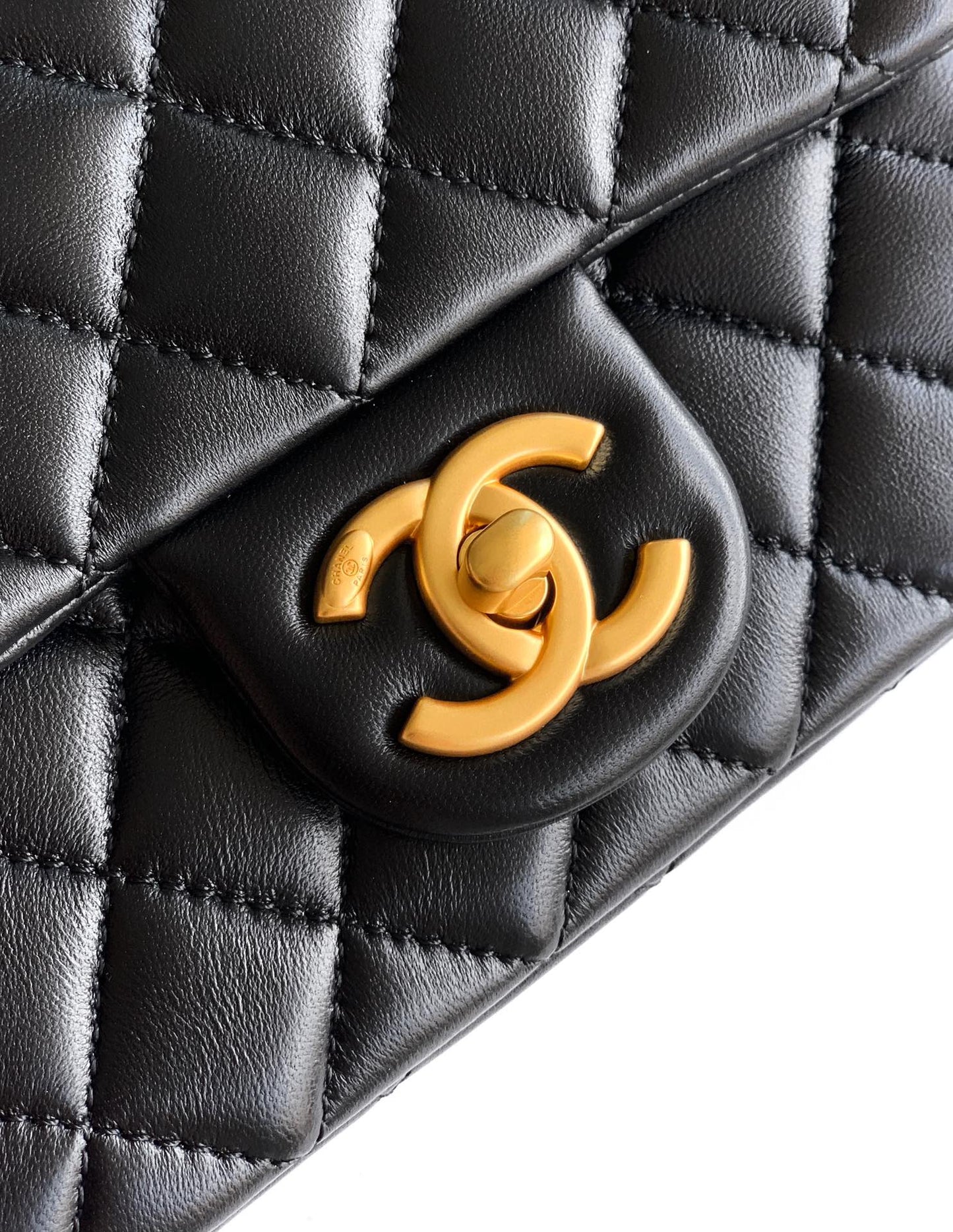 Chanel Classic Flap Small Black Gold Hardware CC Charm