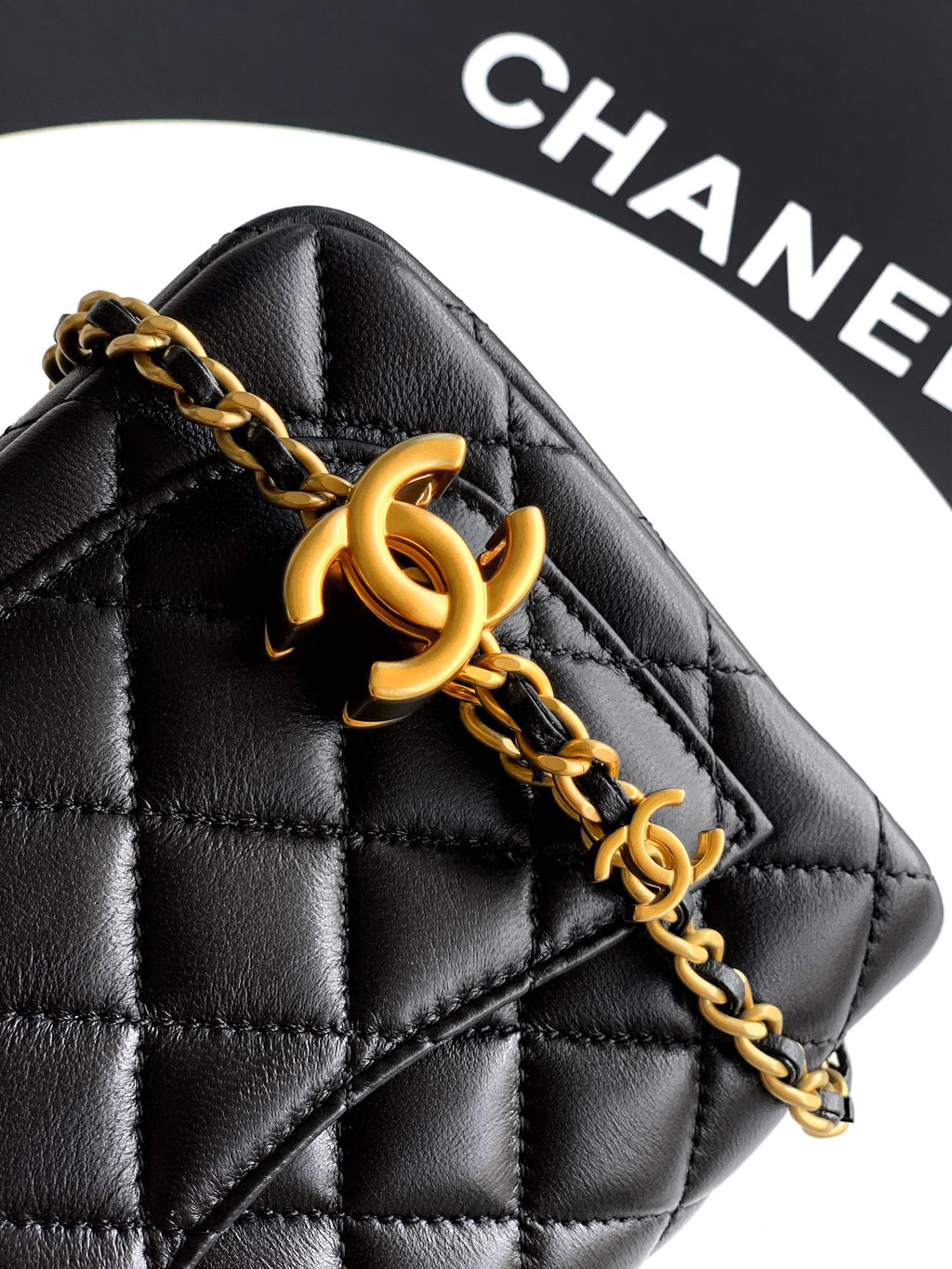 Chanel Classic Flap Small Black Gold Hardware CC Charm
