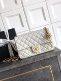 Chanel Classic Flap Large White Gold Hardware CC Charm