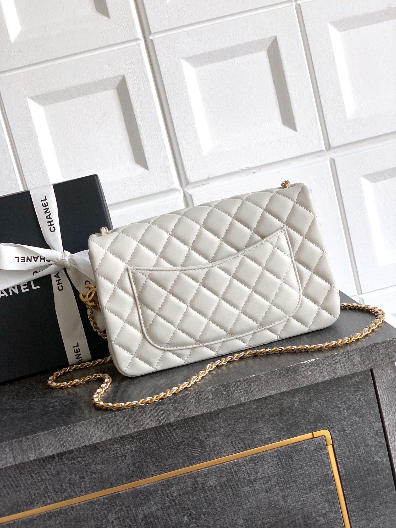 Chanel Classic Flap Large White Gold Hardware CC Charm