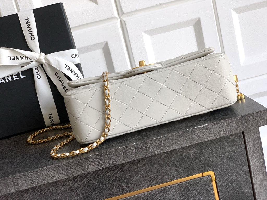 Chanel Classic Flap Large White Gold Hardware CC Charm