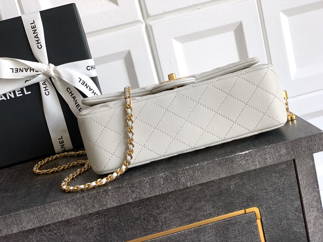 Chanel Classic Flap Large White Gold Hardware CC Charm