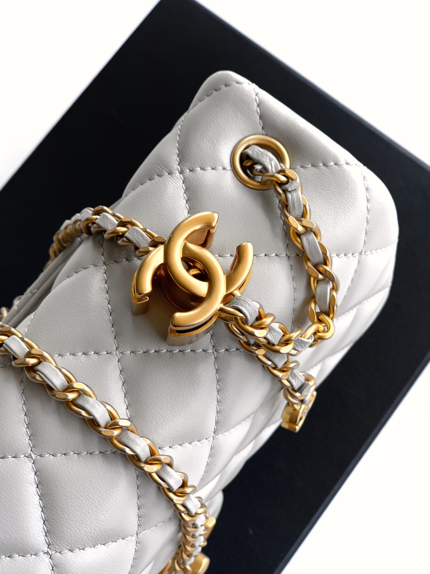Chanel Classic Flap Large White Gold Hardware CC Charm