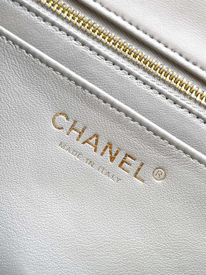 Chanel Classic Flap Large White Gold Hardware CC Charm