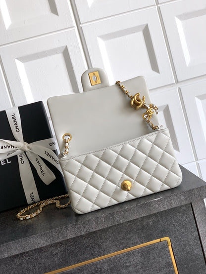 Chanel Classic Flap Medium White Gold Hardware CC Charm