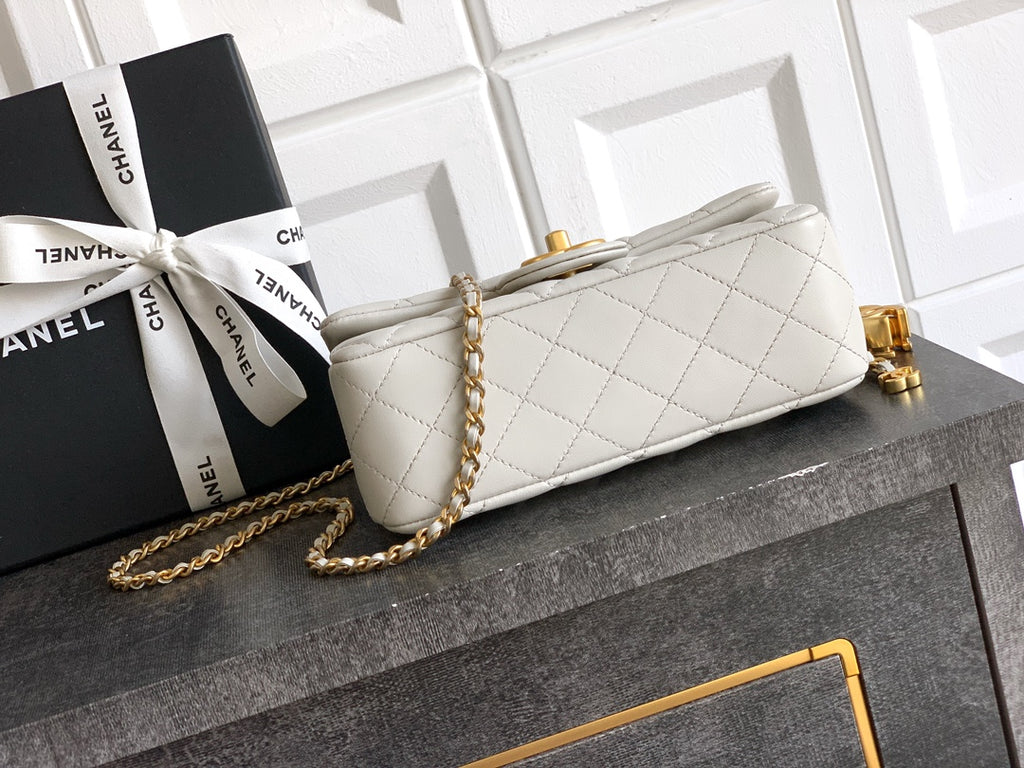 Chanel Classic Flap Small White Gold Hardware CC Charm
