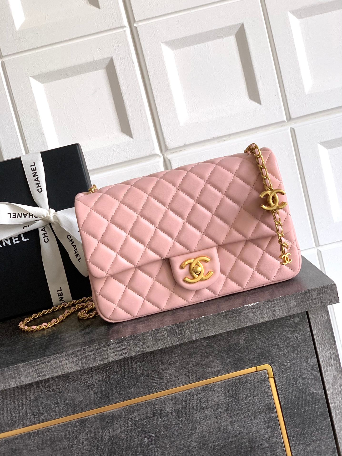 Chanel Classic Flap Large Sakura Pink Gold Hardware CC Charm
