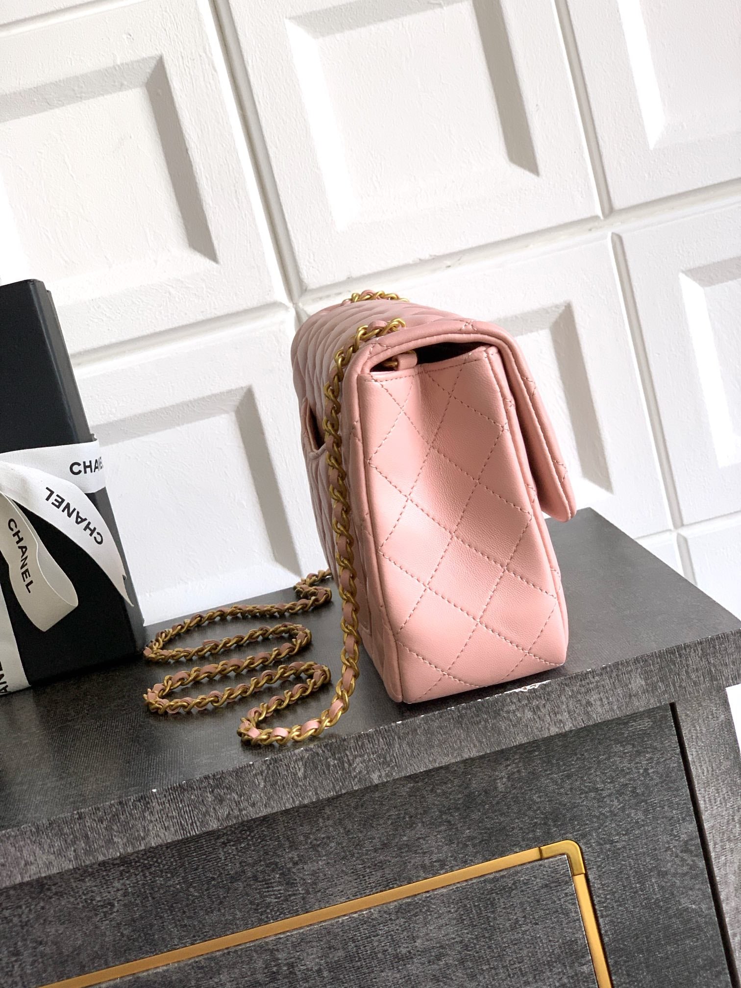 Chanel Classic Flap Large Sakura Pink Gold Hardware CC Charm