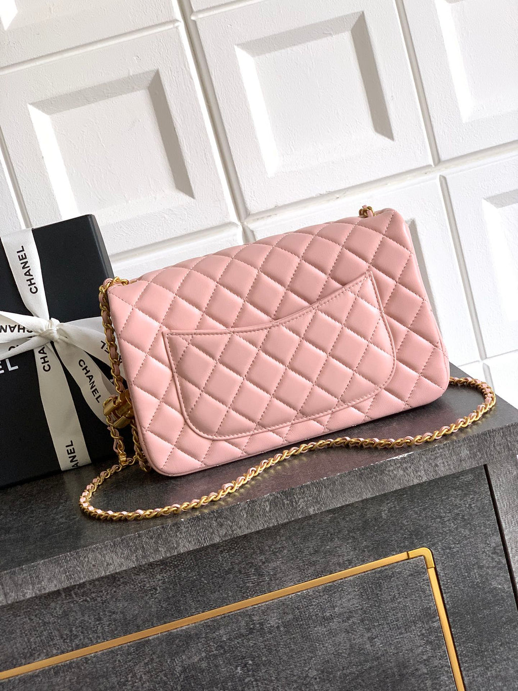 Chanel Classic Flap Large Sakura Pink Gold Hardware CC Charm