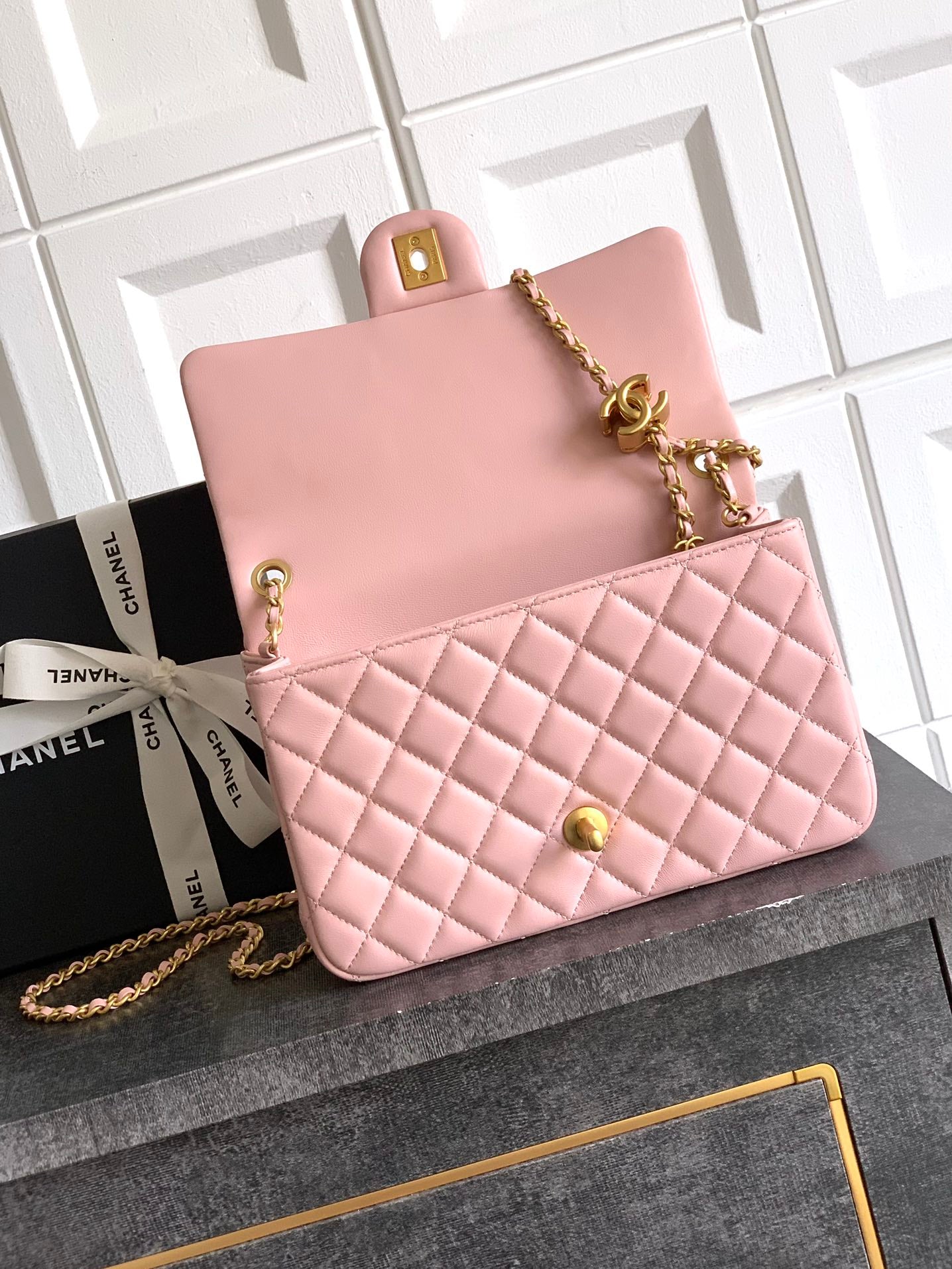 Chanel Classic Flap Large Sakura Pink Gold Hardware CC Charm