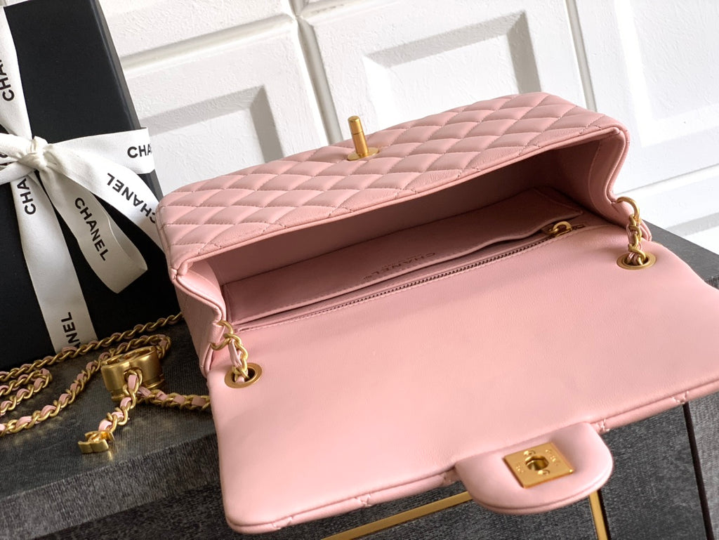 Chanel Classic Flap Large Sakura Pink Gold Hardware CC Charm